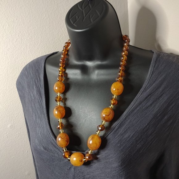Vintage Large Orange Plastic Bead Necklace 27 Inches Long - Picture 1 of 14